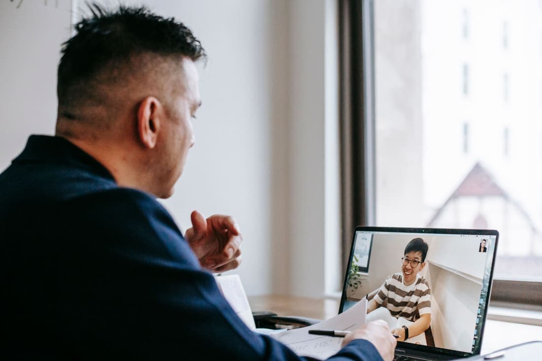 Seller on a video call with a client